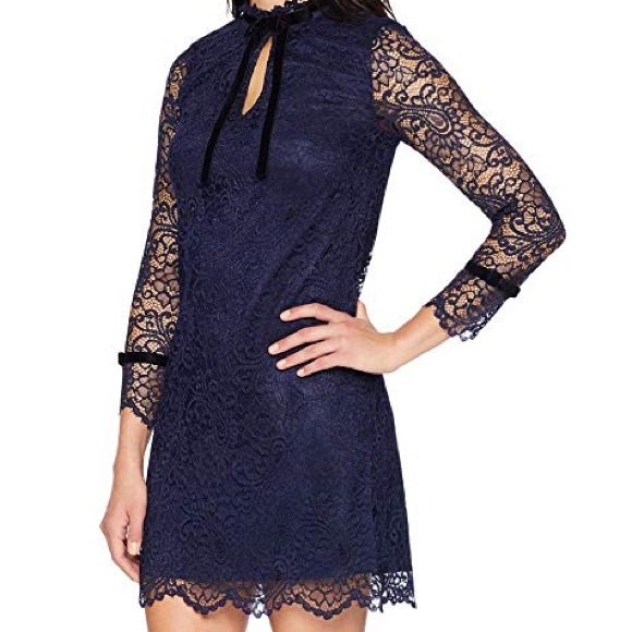 Tahari Dresses & Skirts - NWT Tahari Navy Lace Velvet Trim Sheath Dress